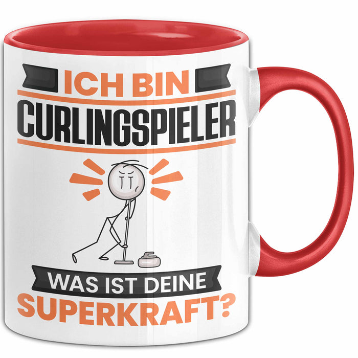 Curlingspieler Tasse Geschenk für Curlingspieler Geburtstag Lustiger Spruch Kaffee-Becher Was Ist Deine Superkraft Rot Trendation