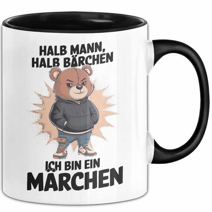 Bärtige Männer Tasse Geschenk Lustige Geschenkidee Spruch Halb Mann Halb Bärchen Schwarz Trendation