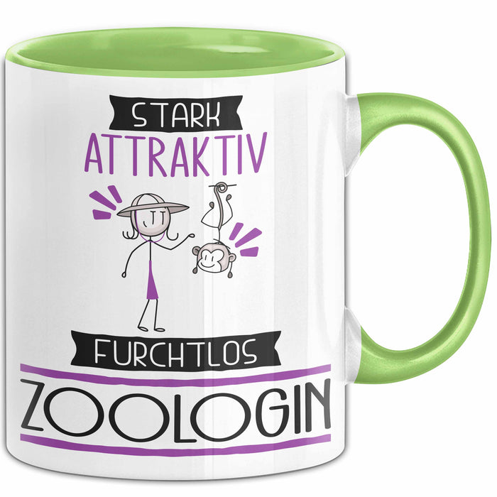 Zoologin Tasse Geschenk Becher Stark Attraktiv Furchtlos Zoologin Lustige Geschenkidee Grün Trendation