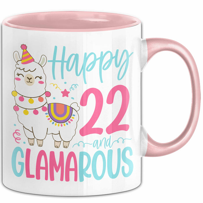 22er Geburtstag Tasse Geschenk Happy 22 And Glamarous Llama Alpaka Liebhaber Geschenkidee zum Geburtstag Rosa Trendation