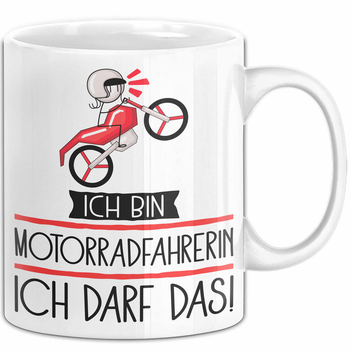 Geschenk für Motorradfahrerin Tasse Lustige Geschenkidee Geburtstag Ich Bin Motorradfahrerin Ich Darf Das Weiß Trendation
