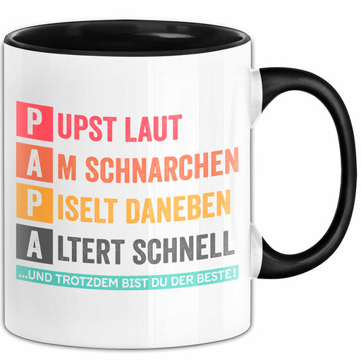 Papa Vatertag Tasse Geschenk Lustige Geschenkidee Spruch Pupst Laut Am Schnarchen Pisel Daneben Schwarz Trendation