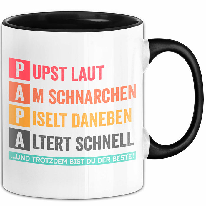Papa Vatertag Tasse Geschenk Lustige Geschenkidee Spruch Pupst Laut Am Schnarchen Pisel Daneben Schwarz Trendation