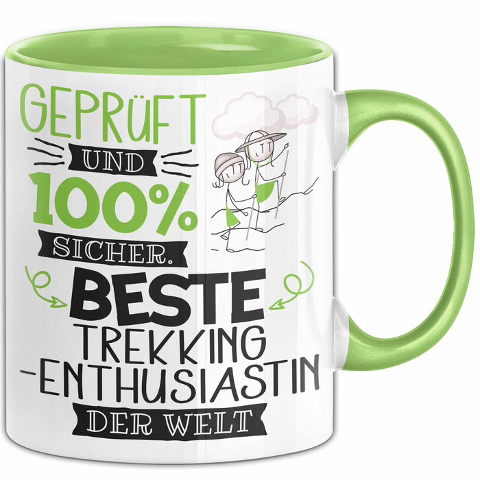 Beste Trekking-Enthusiastin Der Welt Tasse Geschenk für Eine Trekking-Enthusiastin Geprüft Und Sicher Geschenkidee Geburtstag Weihnachten Grün Trendation