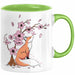Fuchs Tasse Geschenk Fox Japanese Kirschblüte Blume Vintage Fuchs Kaffee-Becher Grün Trendation