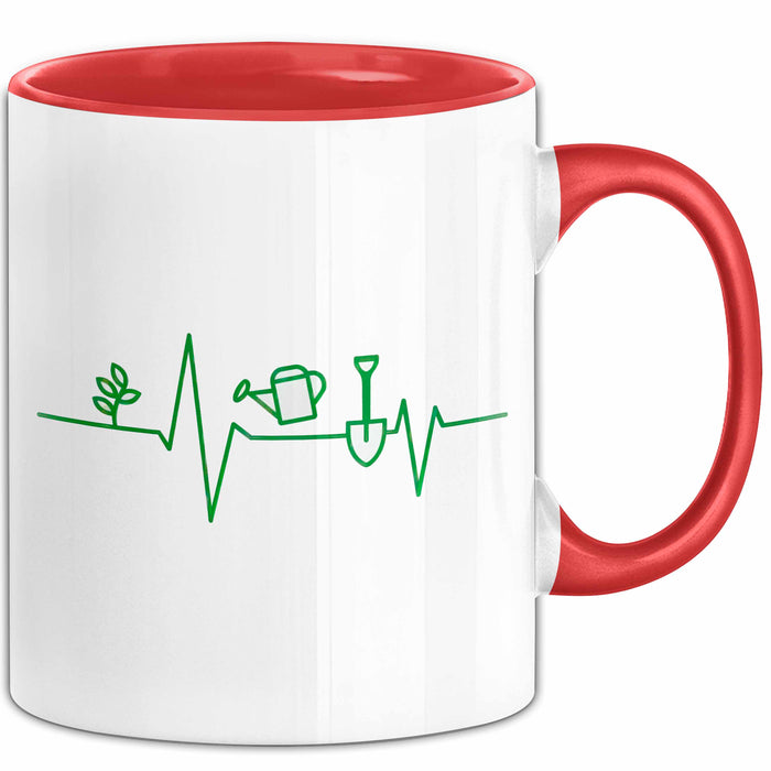 Garten Pflanzen Gärtner Herzschlag Tasse Geschenk Lustige Geschenkidee Spruch Rot Trendation