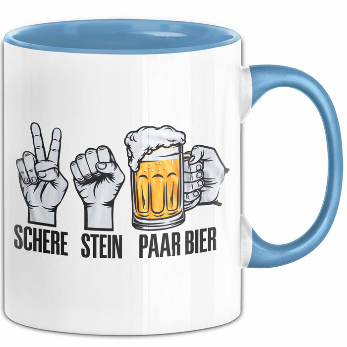 Bier Trinker Trinken Tasse Becher Geschenk Lustige Geschenkidee Spruch Schere Stein Paar Bier Blau Trendation