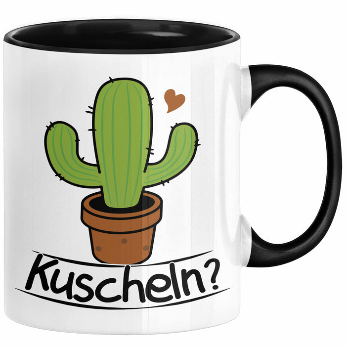 Kaktus Tasse Geschenk Kuscheln Sarkasmus Humor Geschenkidee Kaffee-Becher Kaktus-Liebhaber Schwarz Trendation