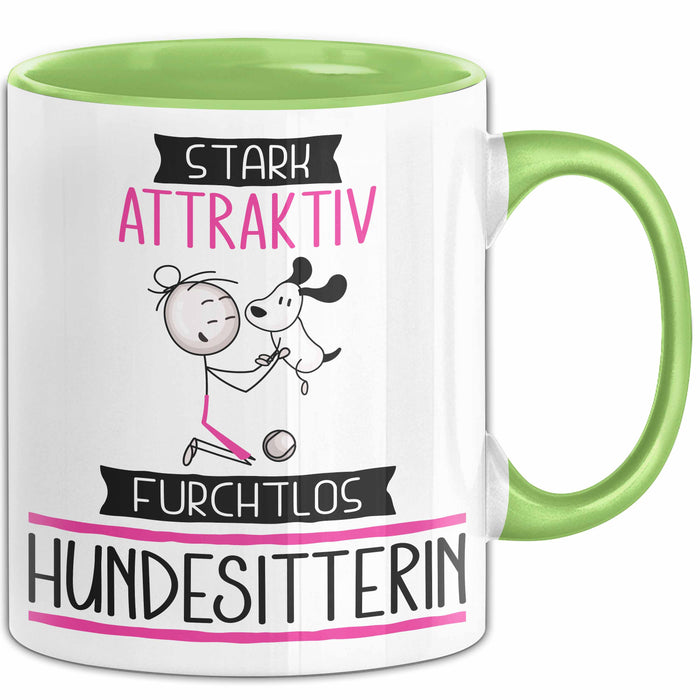 Hundesitterin Tasse Geschenk Becher Stark Attraktiv Furchtlos Hundesitterin Lustige Geschenkidee Grün Trendation