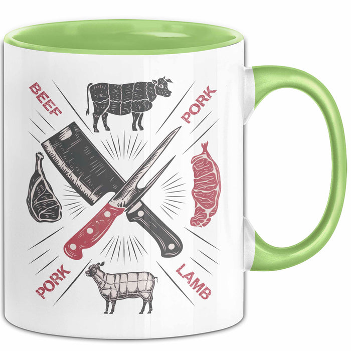 Metzger Tasse Geschenkidee Fleischschneider Lustiger Spruch Geschenkidee Lustig Grün Trendation