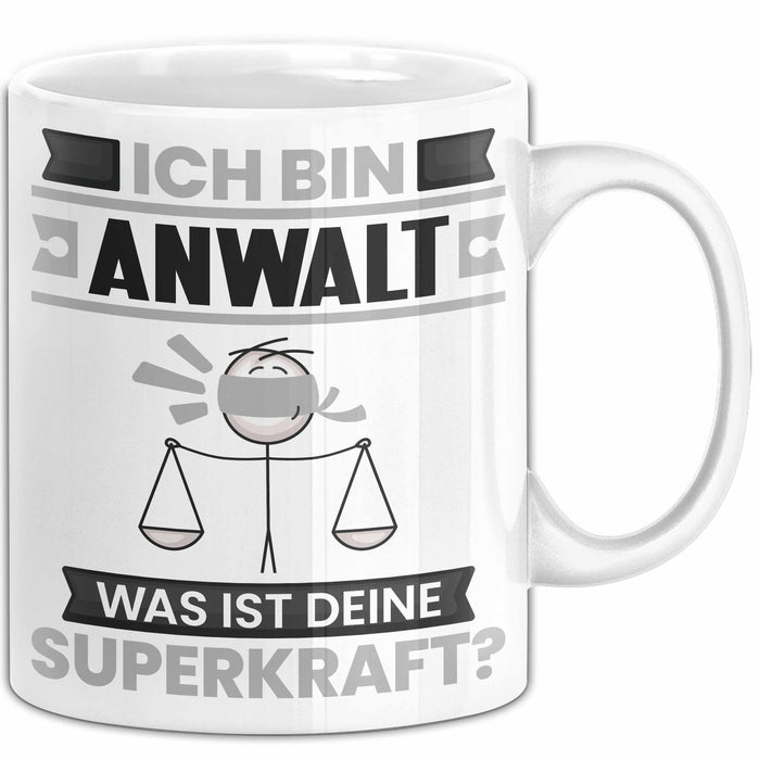 Anwalt Tasse Geschenk für Anwalt Geburtstag Lustiger Spruch Kaffee-Becher Was Ist Deine Superkraft Weiß Trendation
