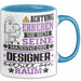 Designer Geschenk Tasse Lustiger Spruch Erheben Sie Sich Der Designer Betritt den Raum Blau Trendation