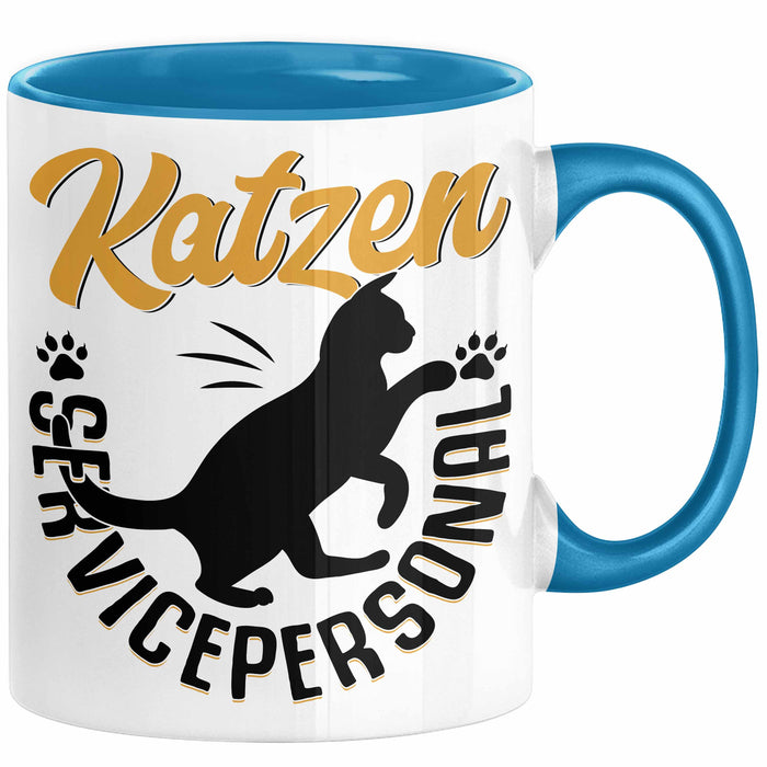 Katzen Geschenk Tasse Katzen-Besitzerin Kaffeebecher Katzen Servicepersonal Geschenkidee Blau Trendation