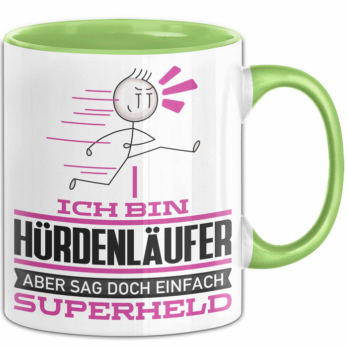Hürdenläufer Geschenk Tasse Ich Bin Hürdenläufer Aber Sag Doch Einfach Superheld Lustige Geschenkdiee für Hürdenläufer Kaffee-Becher Grün Trendation
