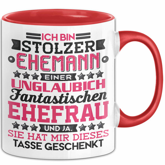 Lustige Tasse Geschenk Stolzer Ehemann Fantastischer Ehefrau Spruch Rot Trendation