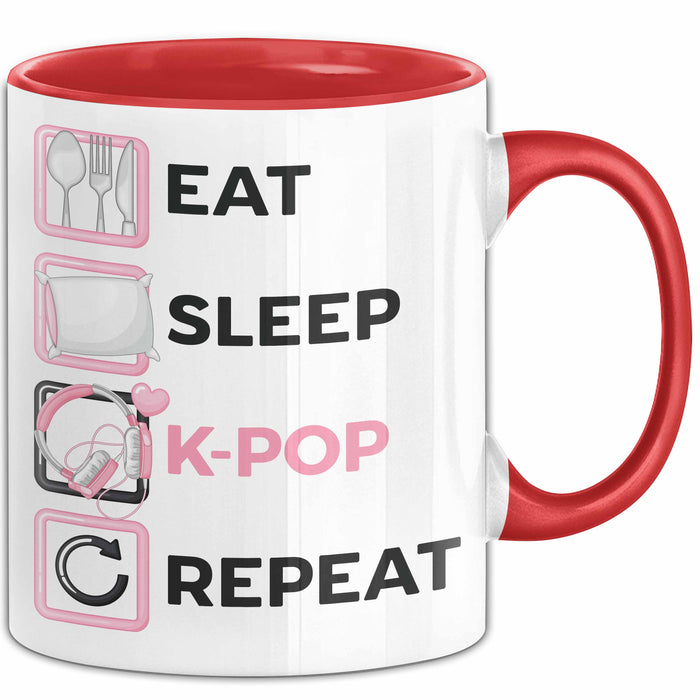 KPop Tasse Geschenk Eat Sleep KPop Repeat Spruch Geschenkidee Rot Trendation