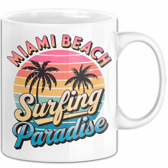 Miami Florida USA Tasse Geschenk Lustige Geschenkidee Spruch Strandsurfen Weiß Trendation
