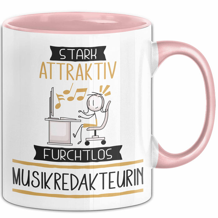 Musikredakteurin Tasse Geschenk Becher Stark Attraktiv Furchtlos Musikredakteurin Lustige Geschenkidee Rosa Trendation