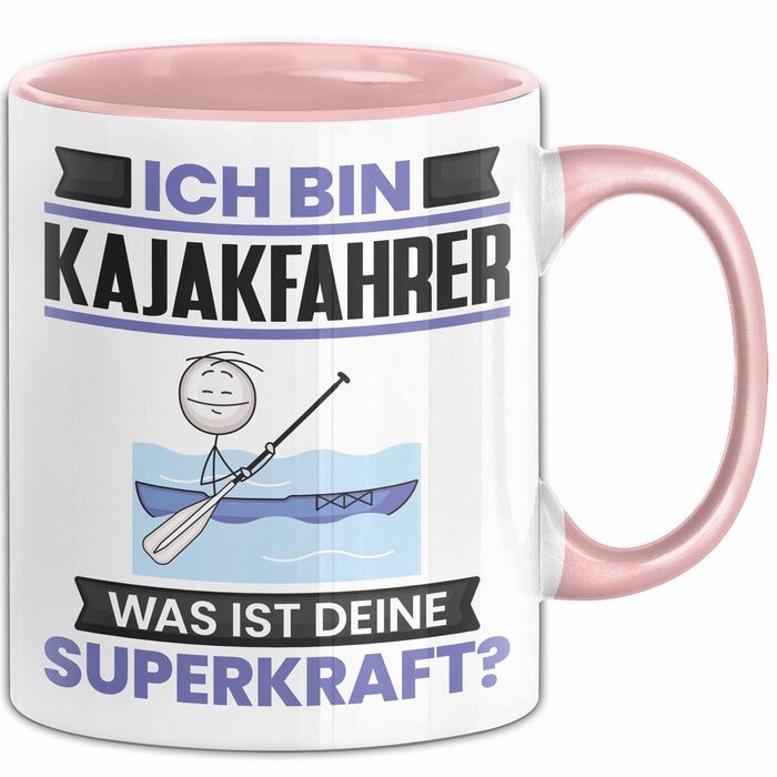 Kajakfahrer Tasse Geschenk für Kajakfahrer Geburtstag Lustiger Spruch Kaffee-Becher Was Ist Deine Superkraft Rosa Trendation