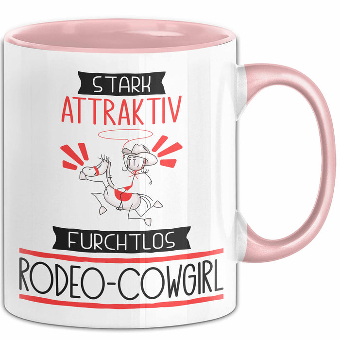 Rodeo-Cowgirl Tasse Geschenk Becher Stark Attraktiv Furchtlos Rodeo-Cowgirl Lustige Geschenkidee Rosa Trendation