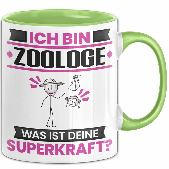 Zoologe Tasse Geschenk für Zoologe Geburtstag Lustiger Spruch Kaffee-Becher Was Ist Deine Superkraft Grün Trendation