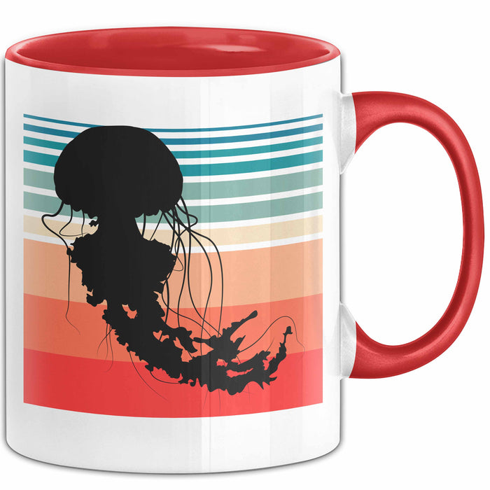 Quallen-Liebhaber Tasse Geschenkdiee Vintage Look Retro Becher Rot Trendation