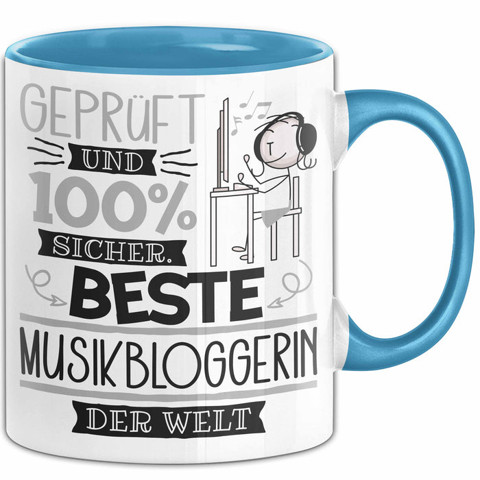 Beste Musikbloggerin Der Welt Tasse Geschenk für Eine Musikbloggerin Geprüft Und Sicher Geschenkidee Geburtstag Weihnachten Blau Trendation
