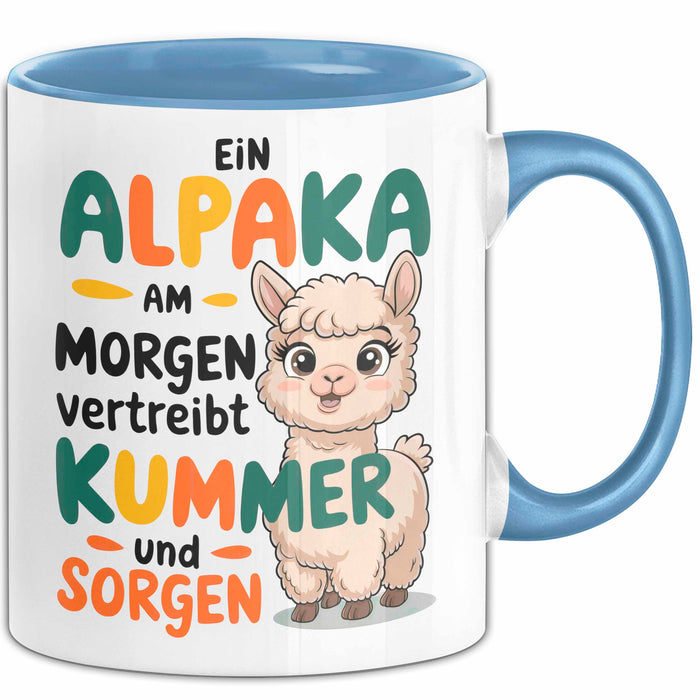 Alpaka Liebhaber Tasse Geschenkidee Alpaka Am Morgen Tierfan Blau Trendation