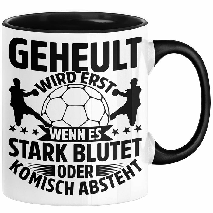 Handball Geschenk Tasse Geschenkidee Handball-Spieler Handballspielerin Mädchen Jungs Kaffee-Becher Geheult Wird Erst Wenn Es Stark Schwarz Trendation