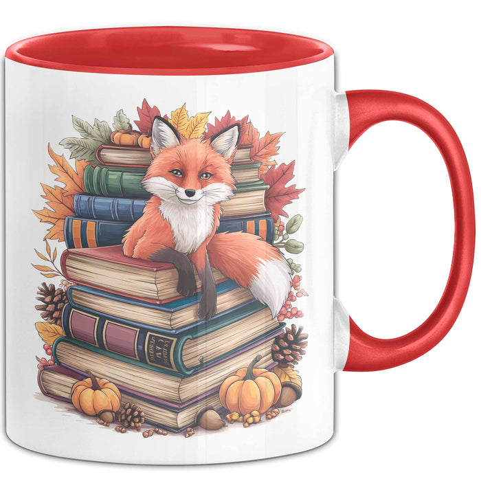 Fuchs Tierliebhaber Tasse Geschenk Lustige Geschenkidee Spruch Ästhetischer Fuchs Mit Buchlesung Rot Trendation