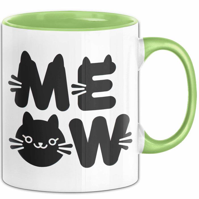 Katzen Tierliebhaber Tasse Geschenk Lustige Geschenkidee Spruch Meow Grün Trendation