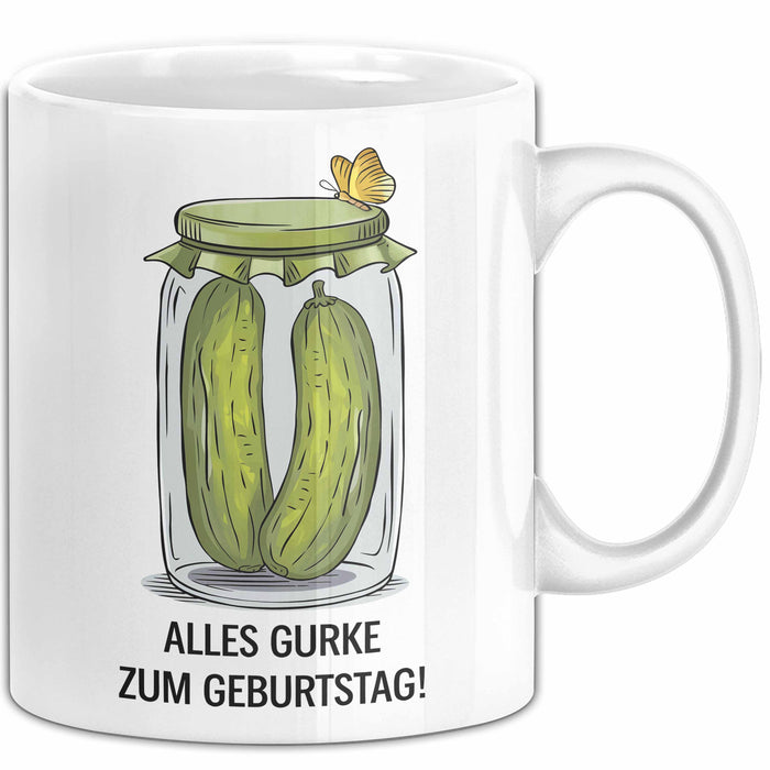 Geburtstagsfeier Essiggurken Tasse Geschenk Lustige Geschenkidee Spruch Alles Gurke Zum Geburtstag Weiß Trendation