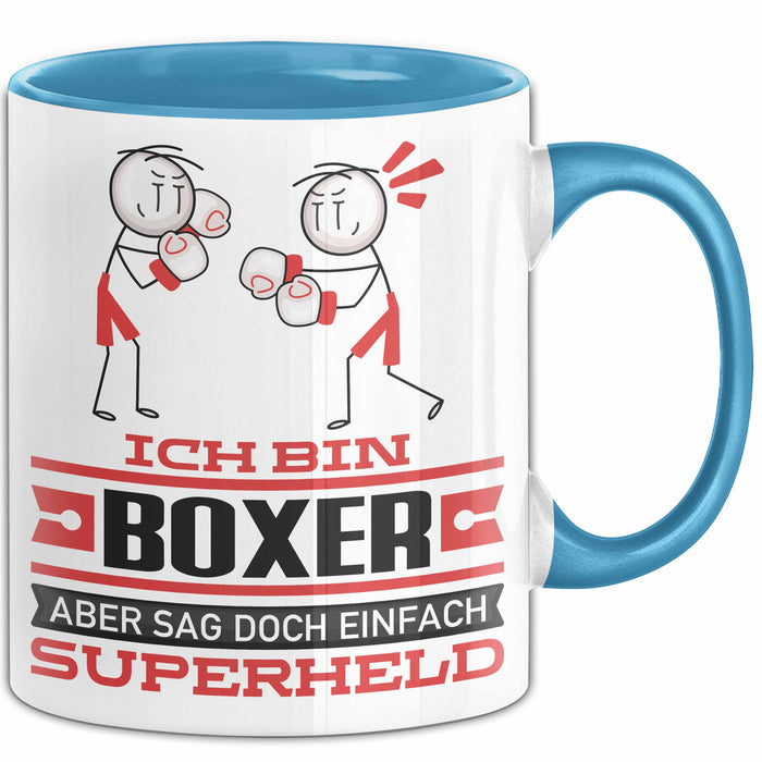 Boxer Geschenk Tasse Ich Bin Boxer Aber Sag Doch Einfach Superheld Lustige Geschenkdiee für Boxer Kaffee-Becher Blau Trendation