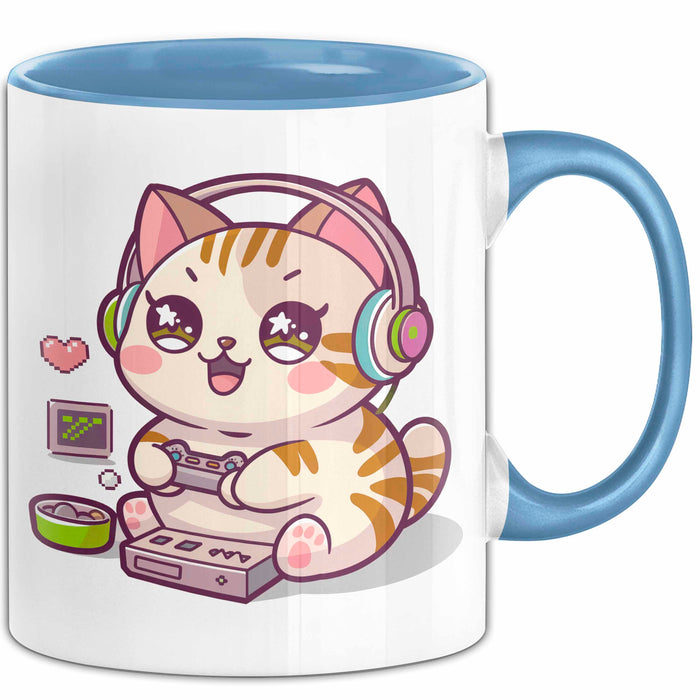Katze Videospieler Tasse Geschenk Lustige Geschenkidee Blau Trendation