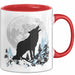 Wolf Tasse Geschenk Heulender Wolf Vollmond Grafik Geschenkidee Rot Trendation