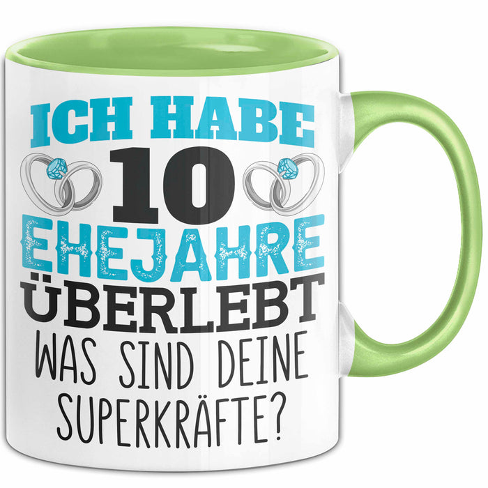 Rosenhochzeit Tasse Geschenk 10 Jahre Verheirtatet Geschenkidee Ehemann Ehefrau Becher Grün Trendation