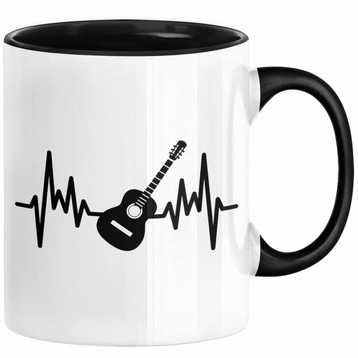 Gitarrist Geschenk Tasse für Gitarrenspieler Männer Geschenkidee Herzschlag Gitarre Kaffee-Becher Schwarz Trendation