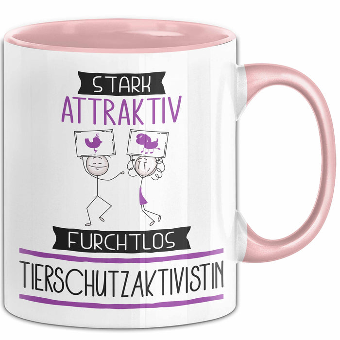Tierschutzaktivistin Tasse Geschenk Becher Stark Attraktiv Furchtlos Tierschutzaktivistin Lustige Geschenkidee Rosa Trendation