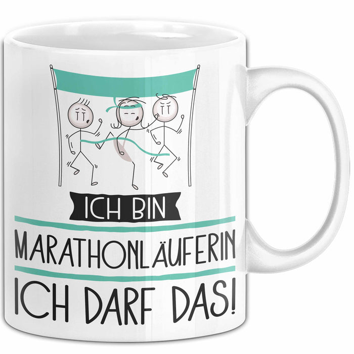 Geschenk für Marathonläuferin Tasse Lustige Geschenkidee Geburtstag Ich Bin Marathonläuferin Ich Darf Das Weiß Trendation
