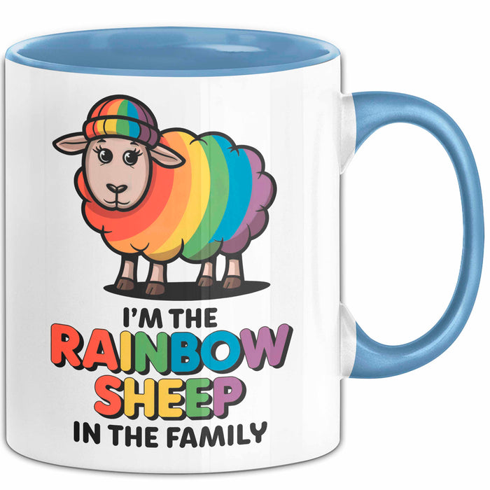 LGBTQ Schaf Tasse Geschenk Lustige Geschenkidee Spruch Rainbow Sheep In The Family Blau Trendation