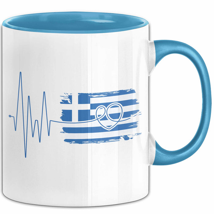 Griechenland Tasse Geschenk Grieche Flagge Herz Kaffee-Becher Blau Trendation