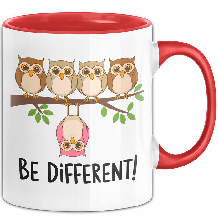 Eule Tierliebhaber Tasse Geschenk Lustige Geschenkidee Spruch Sei Anders Rot Trendation