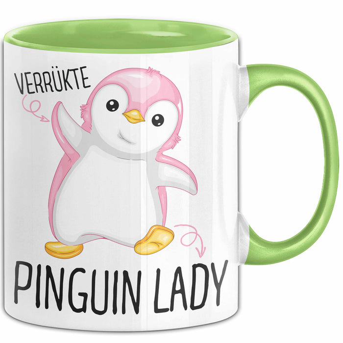 Lustige Tasse Geschenk Verrückte Pinker Pinguin Spruch Grün Trendation
