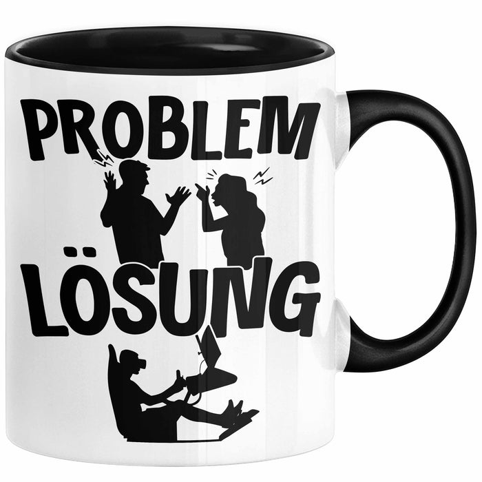 VR Gamer Tasse Geschenk für Gamer Zocker Männer Geschenkidee Problem und Lösung Zocken Schwarz Trendation