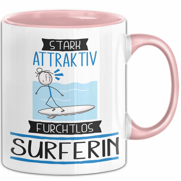 Surferin Tasse Geschenk Becher Stark Attraktiv Furchtlos Surferin Lustige Geschenkidee Rosa Trendation