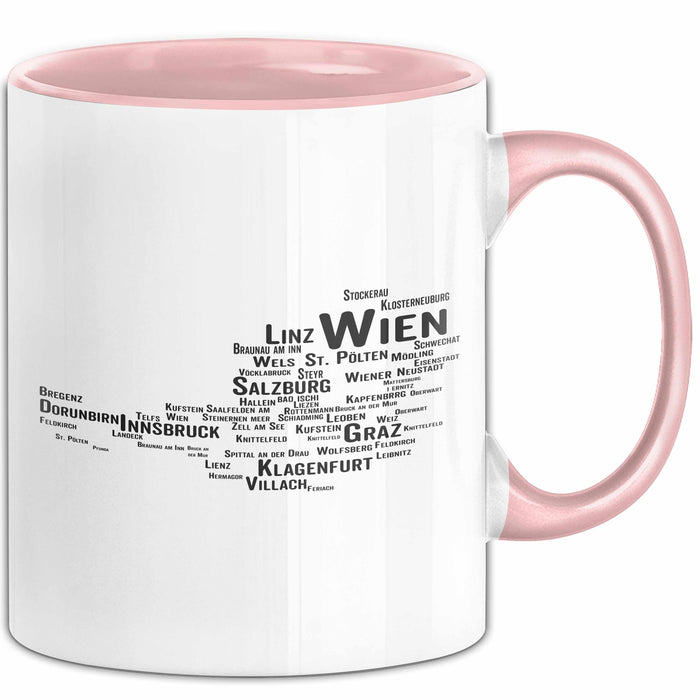 Österreich Karte Wien Wienerisch Tasse Geschenk Lustige Geschenkidee Spruch Rosa Trendation
