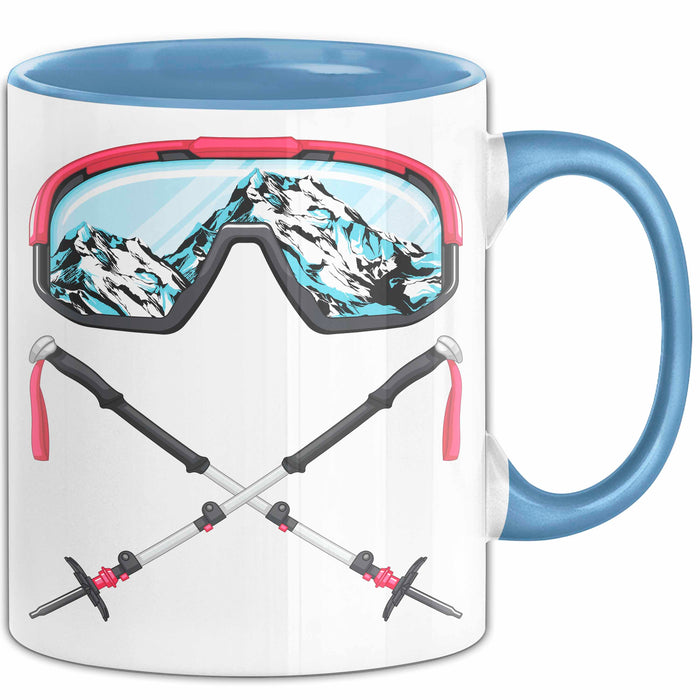 Ski Tasse Geschenk Grafik Skibrille Skistöcker Becher Blau Trendation