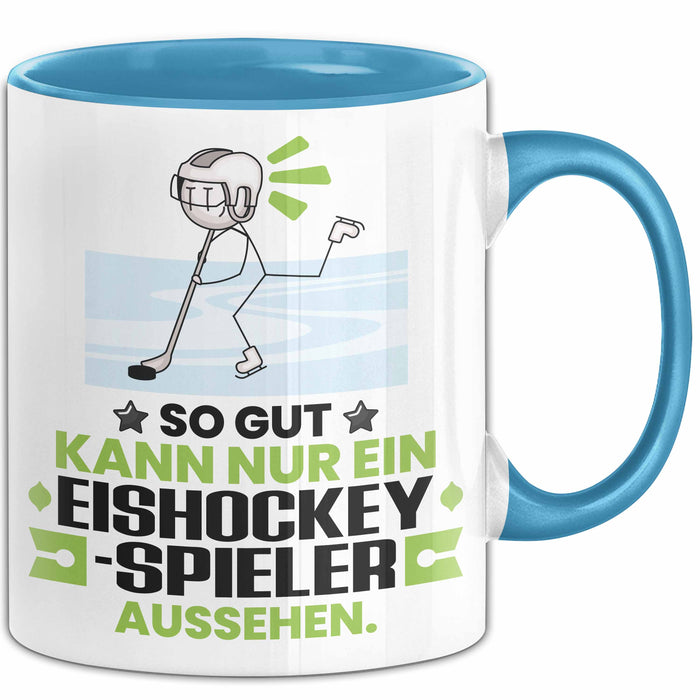 Eishockeyspieler Geschenk Tasse So Gut Kann Nur Ein Eishockeyspieler Aussehen Geschenkidee Kaffee-Becher Blau Trendation