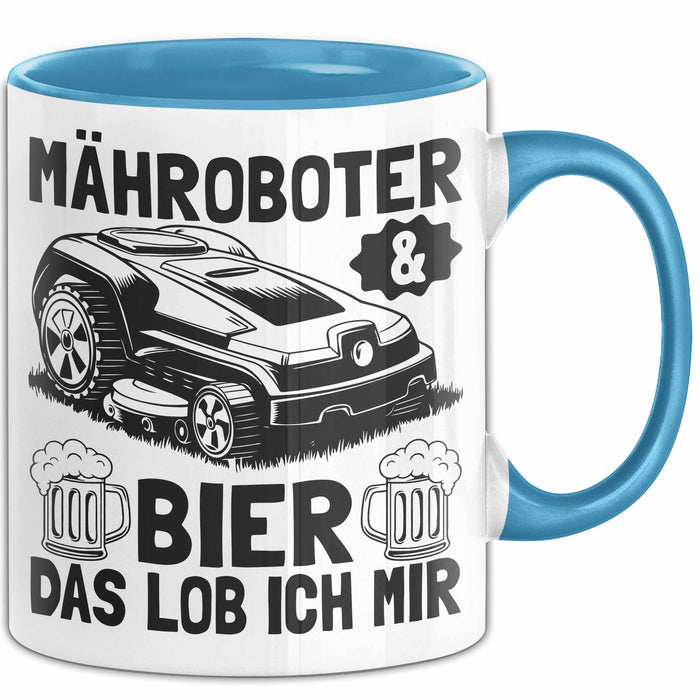 Mähroboter Tasse Geschenk Mähroboter Sprüche Becher Geschenkidee Lustig Blau Trendation
