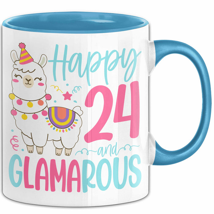24er Geburtstag Tasse Geschenk Happy 24 And Glamarous Llama Alpaka Liebhaber Geschenkidee zum Geburtstag Blau Trendation